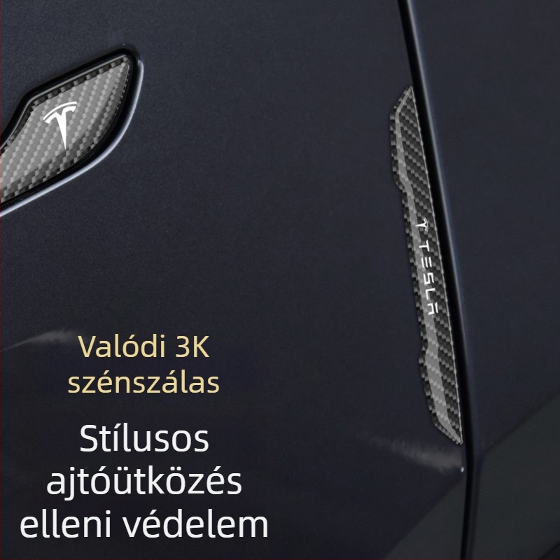 Tesla Model 3/Y ajtókilincs védőmatrica, szénszálas anyag, testreszabható fém logó, karcolások elleni védelem