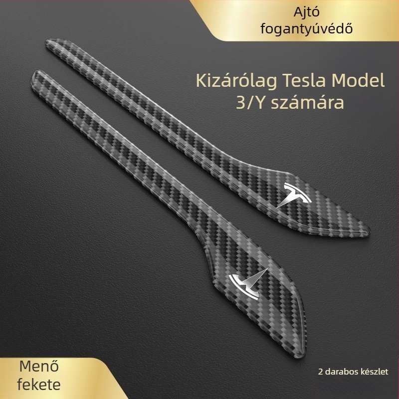 Tesla Model 3/Y ajtókilincs védőmatrica, szénszálas anyag, testreszabható fém logó, karcolások elleni védelem