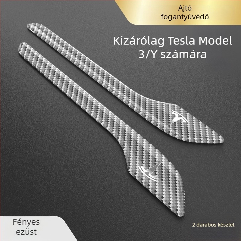 Tesla Model 3/Y ajtókilincs védőmatrica, szénszálas anyag, testreszabható fém logó, karcolások elleni védelem