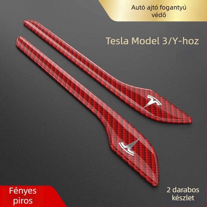 Tesla Model 3/Y ajtókilincs védőmatrica, szénszálas anyag, testreszabható fém logó, karcolások elleni védelem