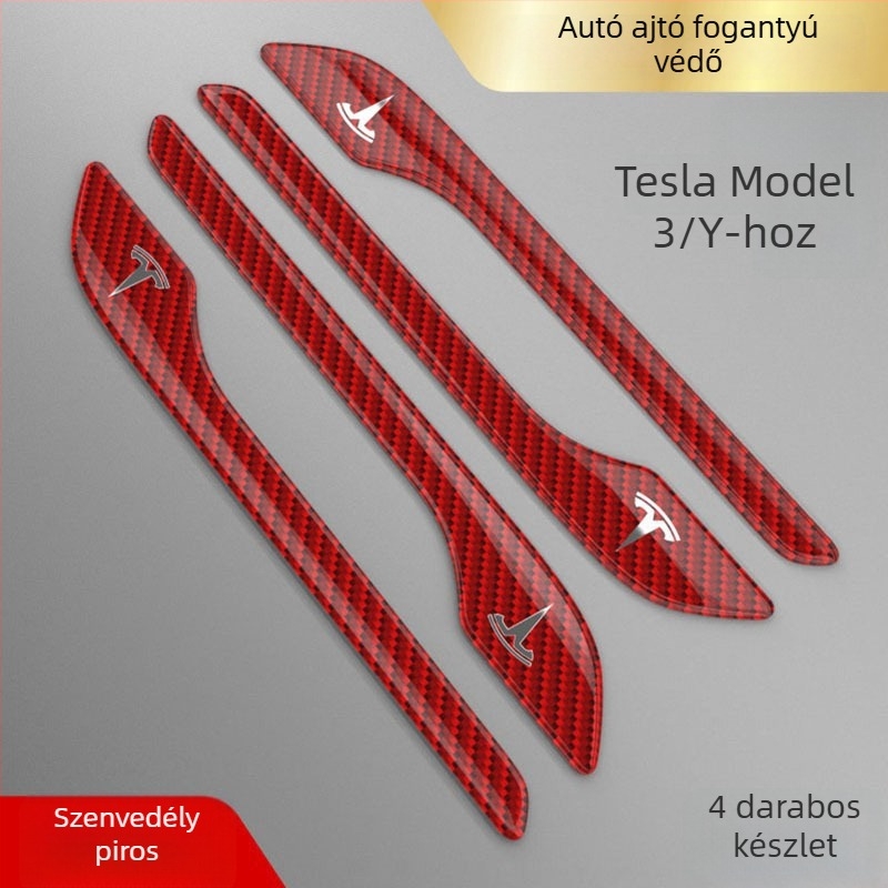 Tesla Model 3/Y ajtókilincs védőmatrica, szénszálas anyag, testreszabható fém logó, karcolások elleni védelem