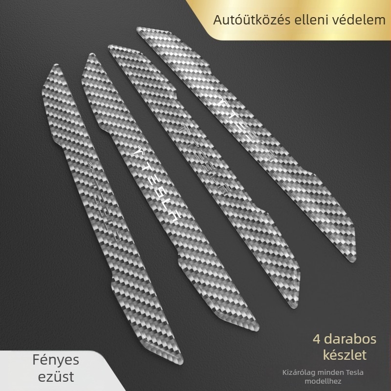 Tesla Model 3/Y ajtókilincs védőmatrica, szénszálas anyag, testreszabható fém logó, karcolások elleni védelem