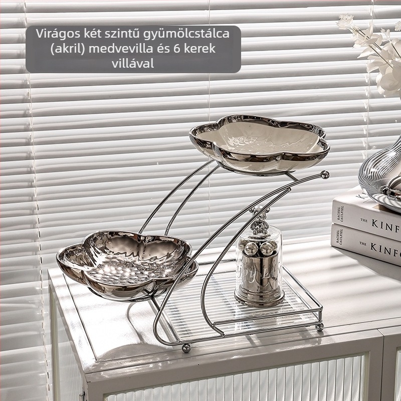 Porcelán gyümölcstál, többrétegű dizájn a nappali asztalához, harapnivalótál, könnyed lux stílusban, 2022.10-től elérhető