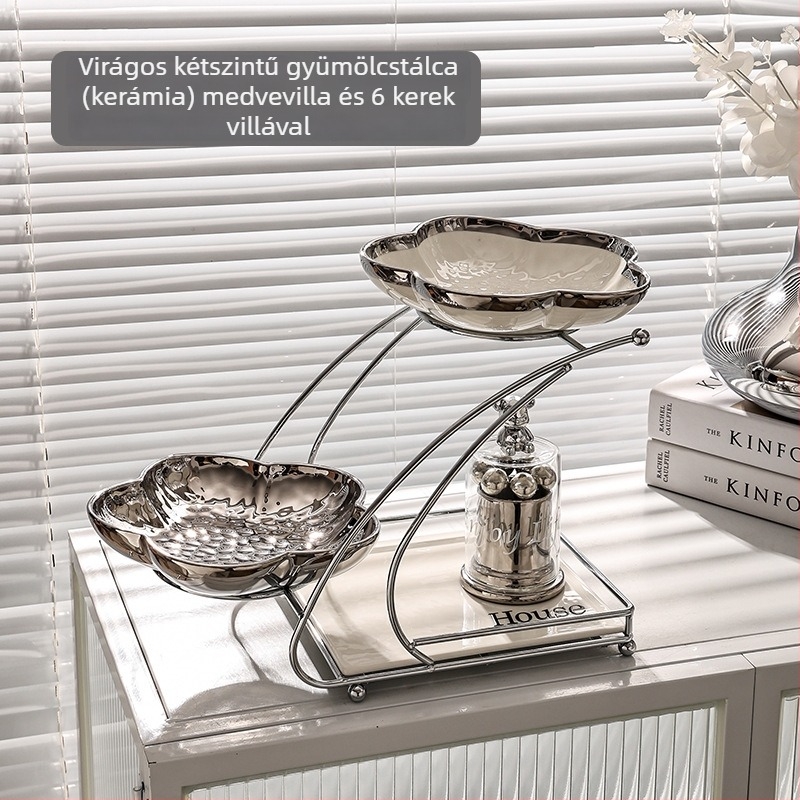 Porcelán gyümölcstál, többrétegű dizájn a nappali asztalához, harapnivalótál, könnyed lux stílusban, 2022.10-től elérhető