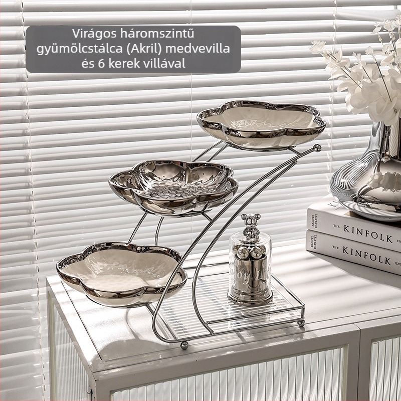 Porcelán gyümölcstál, többrétegű dizájn a nappali asztalához, harapnivalótál, könnyed lux stílusban, 2022.10-től elérhető