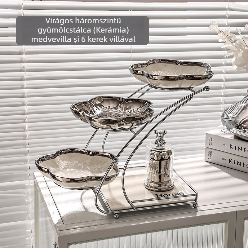 Porcelán gyümölcstál, többrétegű dizájn a nappali asztalához, harapnivalótál, könnyed lux stílusban, 2022.10-től elérhető