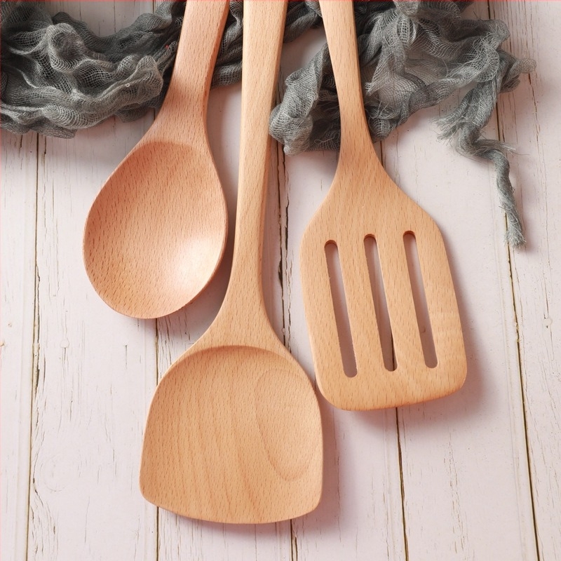 Fa spatula készlet konyhához, Love Kitchen – fa, tapadásmentes, csúszásmentes, hőálló
