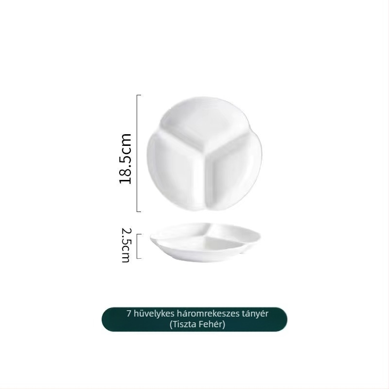 Nordic porcelán osztott tányér egy személyre, három rekesz, négyzet alakú, mikrohullámú sütőben használható