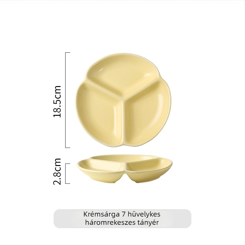 Nordic porcelán osztott tányér egy személyre, három rekesz, négyzet alakú, mikrohullámú sütőben használható