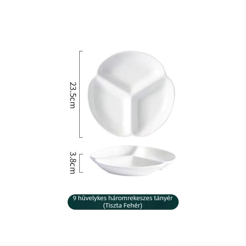 Nordic porcelán osztott tányér egy személyre, három rekesz, négyzet alakú, mikrohullámú sütőben használható