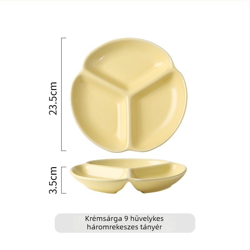 Nordic porcelán osztott tányér egy személyre, három rekesz, négyzet alakú, mikrohullámú sütőben használható