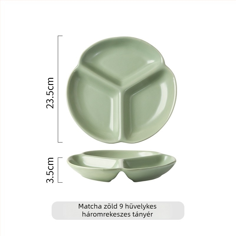 Nordic porcelán osztott tányér egy személyre, három rekesz, négyzet alakú, mikrohullámú sütőben használható