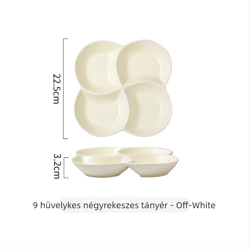 Nordic porcelán osztott tányér egy személyre, három rekesz, négyzet alakú, mikrohullámú sütőben használható