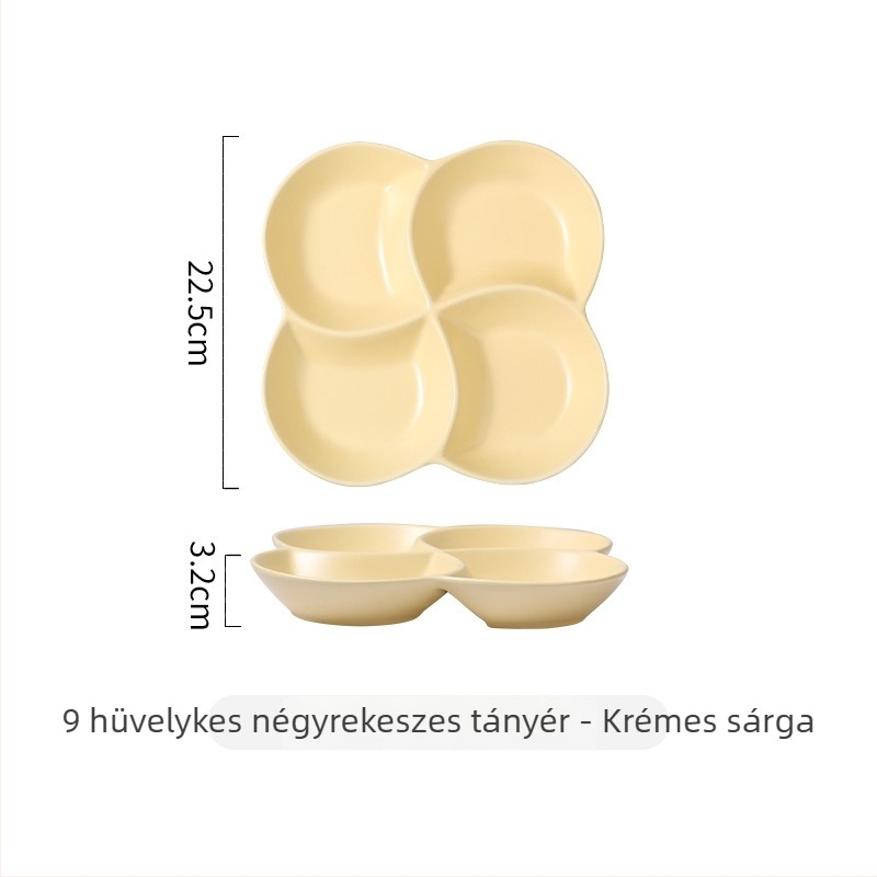 Nordic porcelán osztott tányér egy személyre, három rekesz, négyzet alakú, mikrohullámú sütőben használható