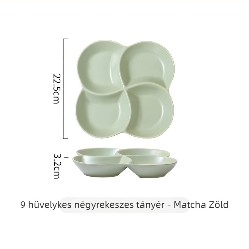 Nordic porcelán osztott tányér egy személyre, három rekesz, négyzet alakú, mikrohullámú sütőben használható
