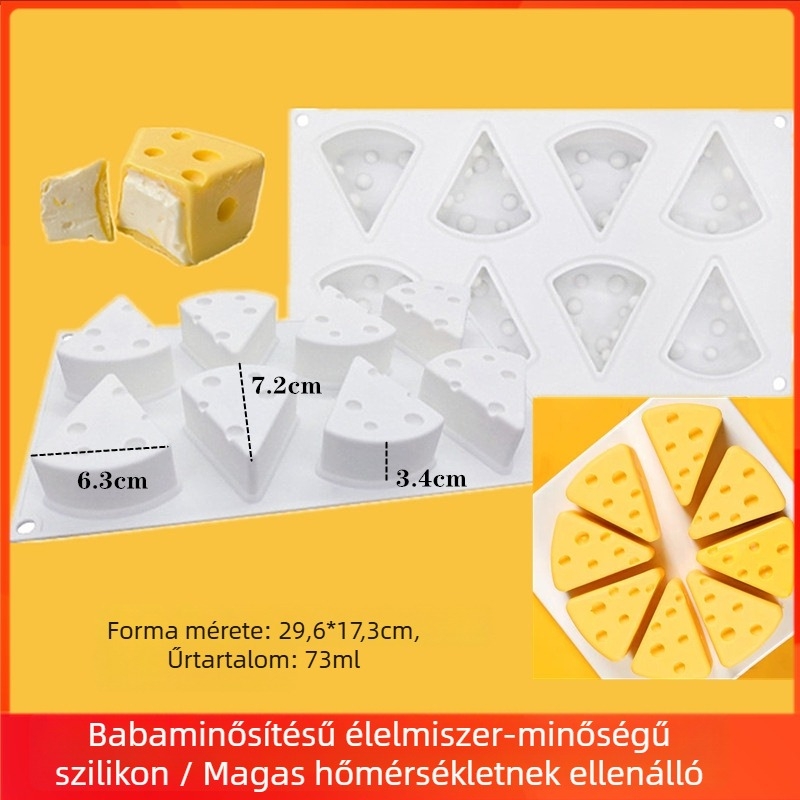 Szilikon sütőforma macska és Jerry egér dizájnnal, sajt téma, élelmiszer-minőség, szabálytalan forma, méretek 29.5 × 17.2 × 3.2 cm.