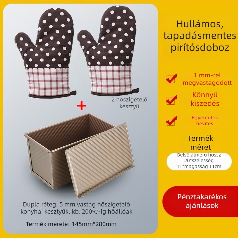 Négyszögletes tapadásmentes kenyérsütőforma fedővel