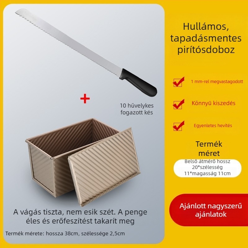 Négyszögletes tapadásmentes kenyérsütőforma fedővel