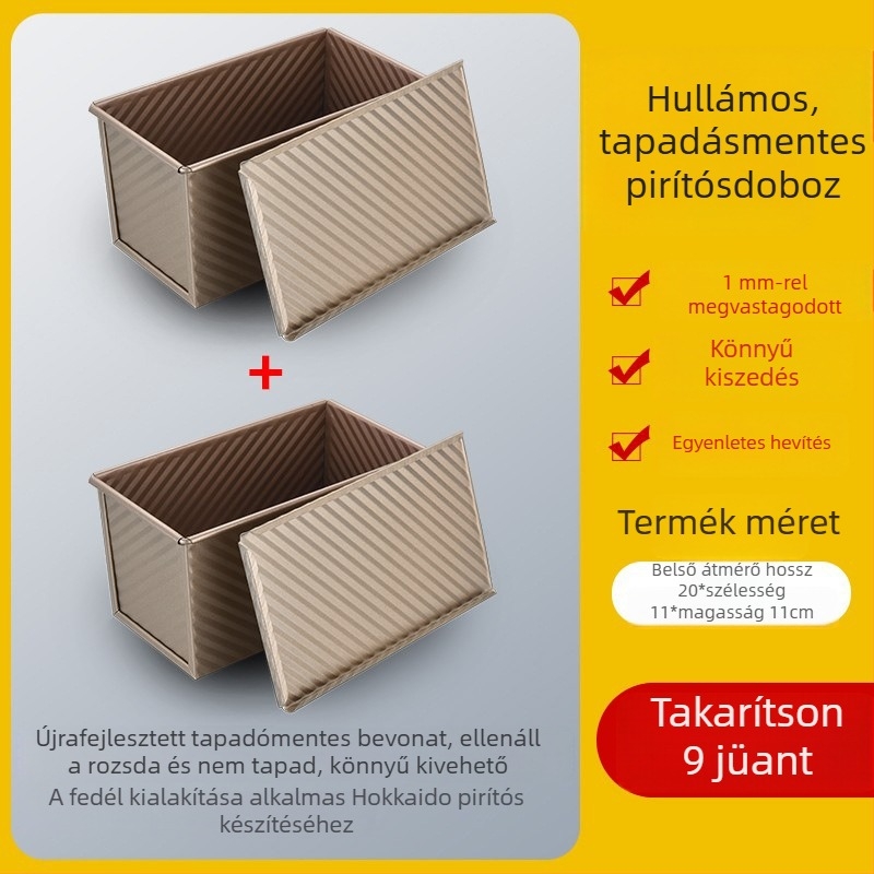 Négyszögletes tapadásmentes kenyérsütőforma fedővel