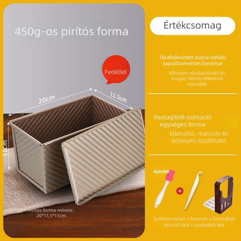 Négyszögletes tapadásmentes kenyérsütőforma fedővel