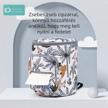 Nagy kapacitású babakocsi akasztós táska, vízálló Oxford anyagból, állatmintás, babakocsi-kompatibilis, multifunkcionális szervező