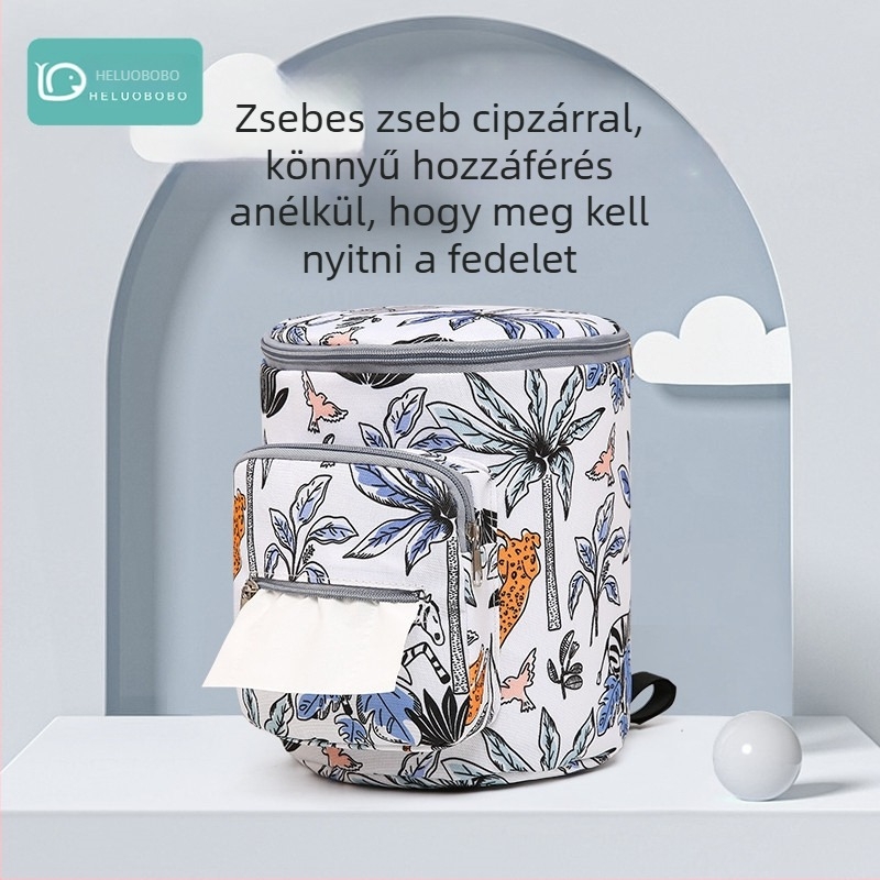 Nagy kapacitású babakocsi akasztós táska, vízálló Oxford anyagból, állatmintás, babakocsi-kompatibilis, multifunkcionális szervező