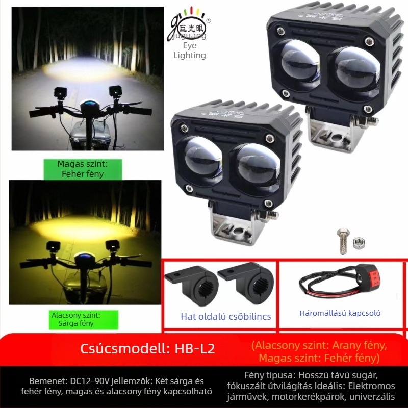 Kültéri LED halogép elektromos motorkerékpárhoz – külső felszerelés, 25W, 12-80V, LED fényforrás, modell JGY-HBL2, vízálló