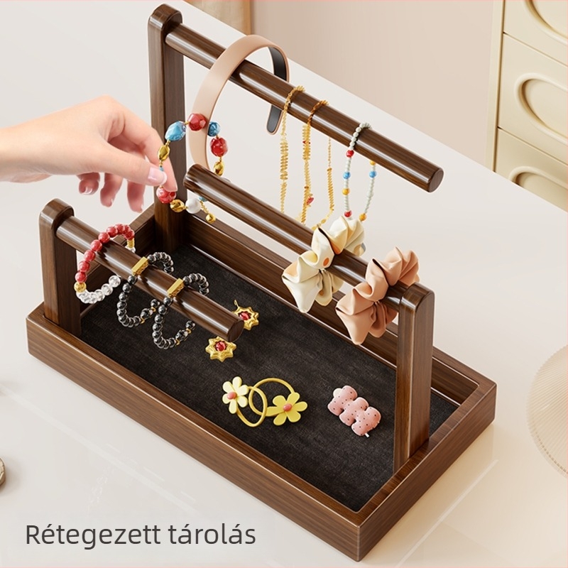 Asztali ékszerállvány fenyőből, 3-szintes, többfunkciós, modern minimalista stílus