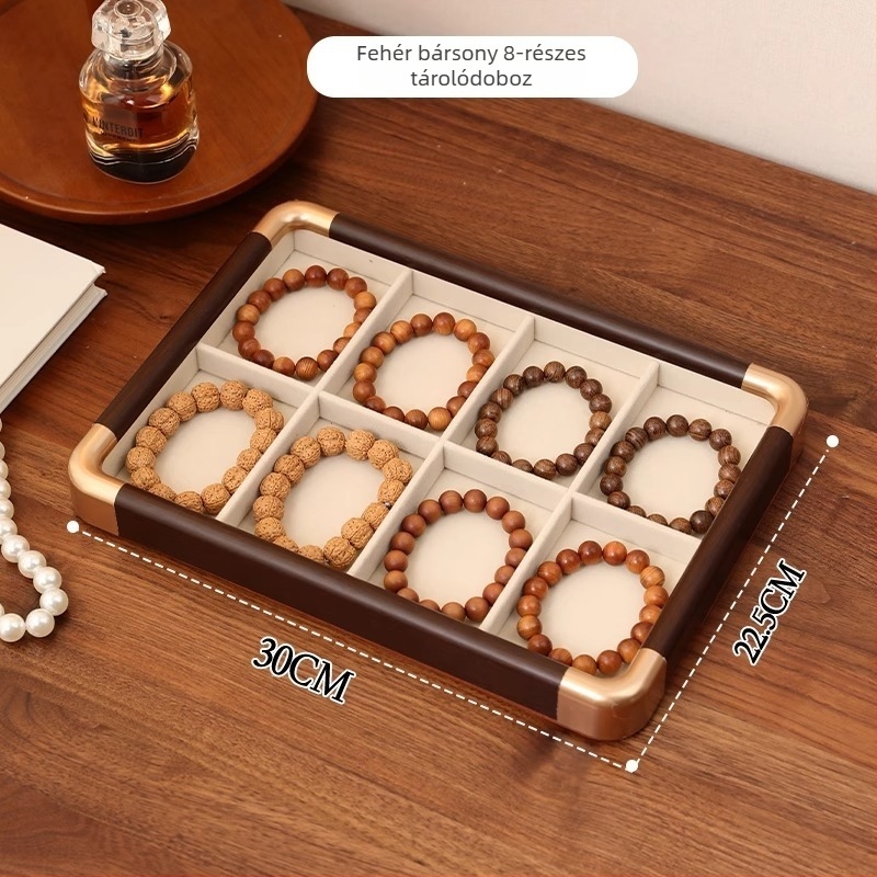 Fából készült ékszerkialakító tálca kilencmezős rácsban, 12 rekesz, tömörfa burkolattal, illesztett kivitelezés, elegáns megjelenés