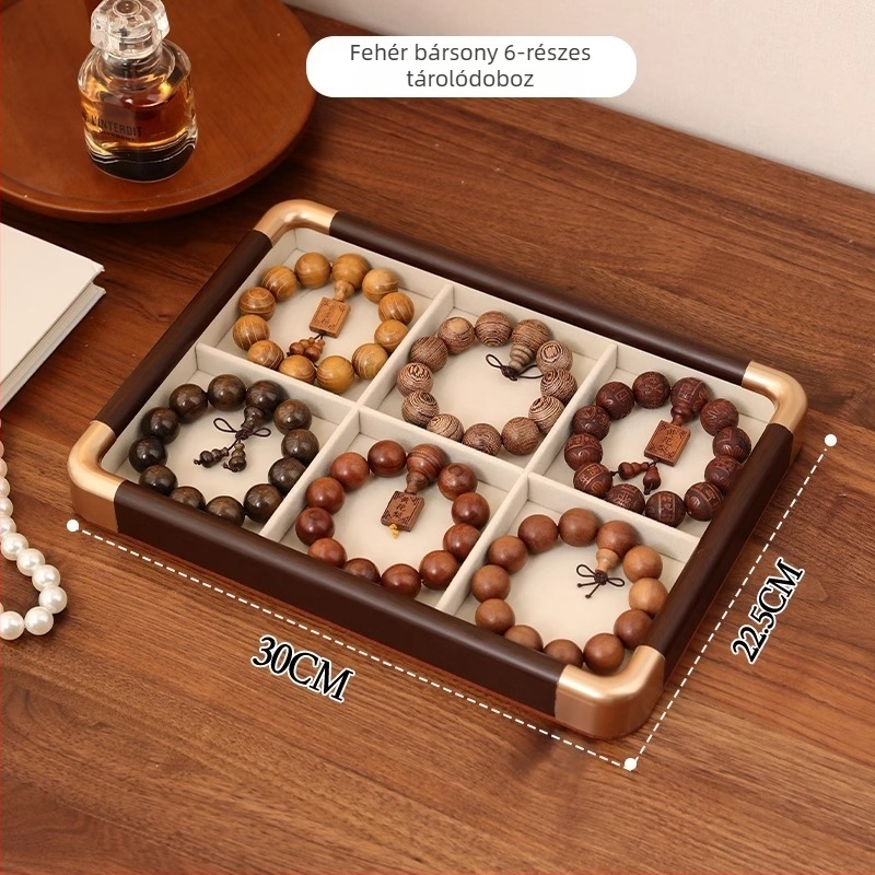 Fából készült ékszerkialakító tálca kilencmezős rácsban, 12 rekesz, tömörfa burkolattal, illesztett kivitelezés, elegáns megjelenés
