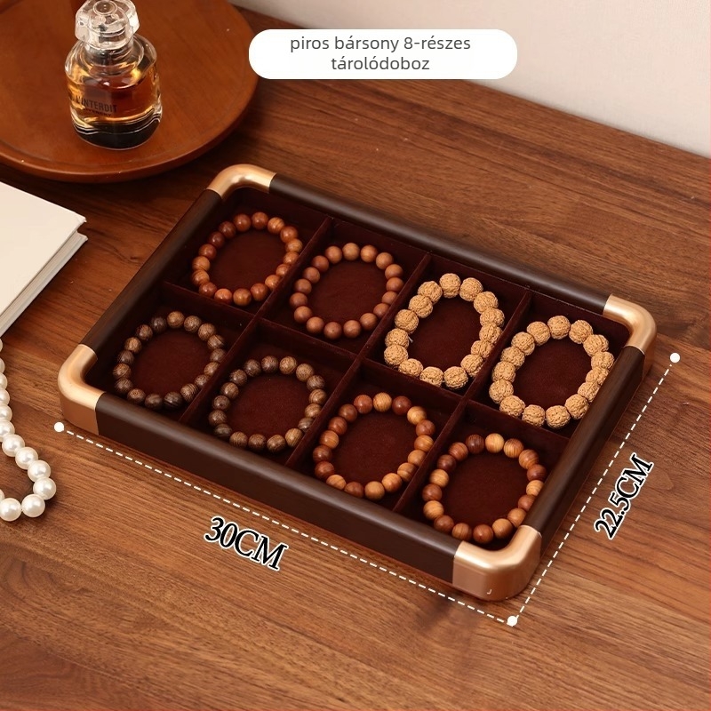 Fából készült ékszerkialakító tálca kilencmezős rácsban, 12 rekesz, tömörfa burkolattal, illesztett kivitelezés, elegáns megjelenés