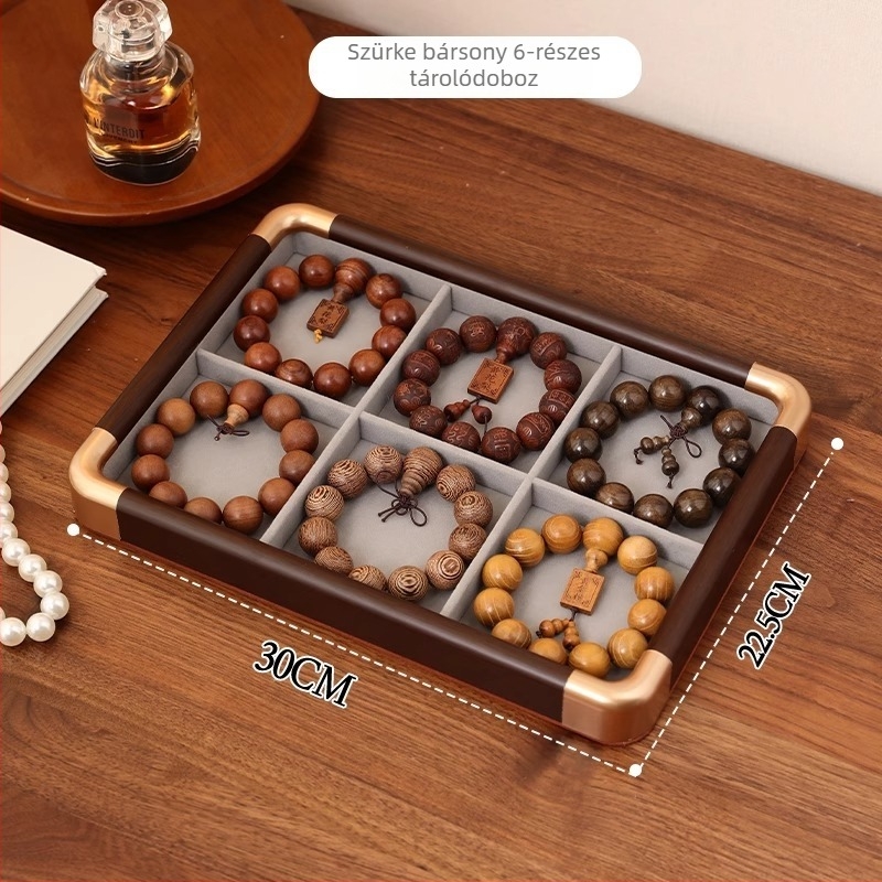 Fából készült ékszerkialakító tálca kilencmezős rácsban, 12 rekesz, tömörfa burkolattal, illesztett kivitelezés, elegáns megjelenés