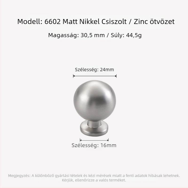 Szekrényajtó fogantyú, kör-ovális formájú, egy lyukas, Nordic stílus, cinköntvény, matt nikkel felület, öntvény