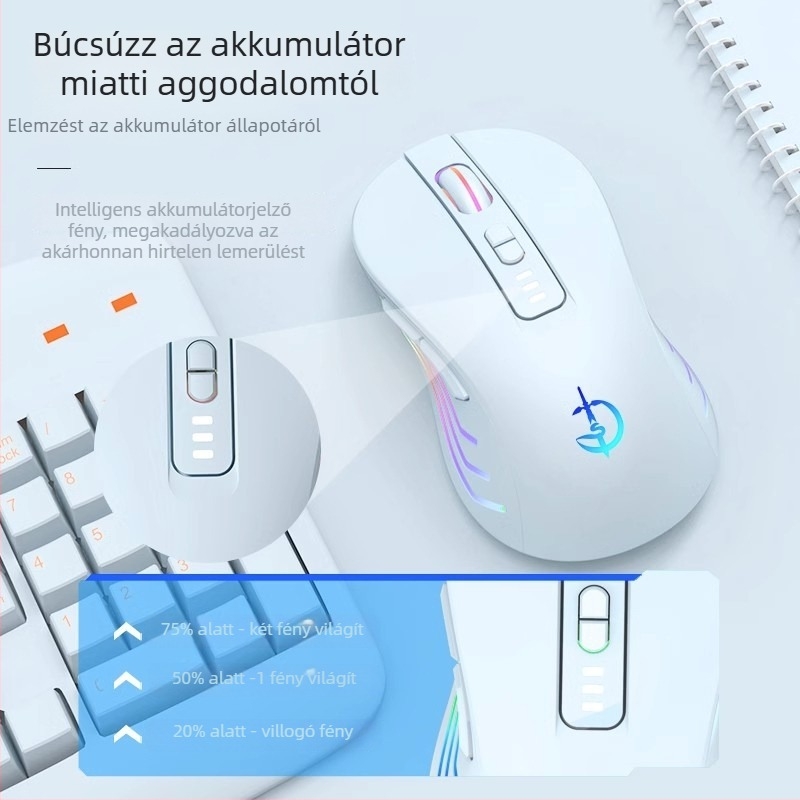 M900 vezeték nélküli egér, 7 gomb, 2400 DPI optikai, Bluetooth 5.0 duál üzemmód, újratölthető