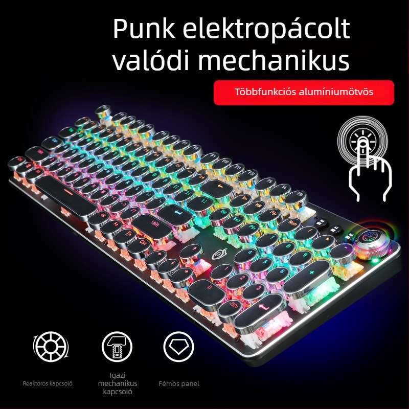Mechanikus billentyűzet, 104 billentyű, vezetékes, kapcsoló típusa: tengely, többféle háttérvilágítás, modell 820a knob punk verzió