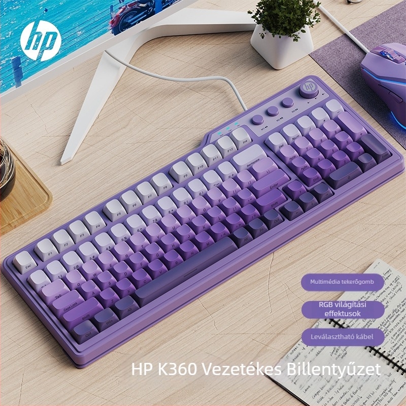 HP K360 vezetékes membrán billentyűzet – 99 gomb, RGB háttérvilágítás, 1,5 m kábel