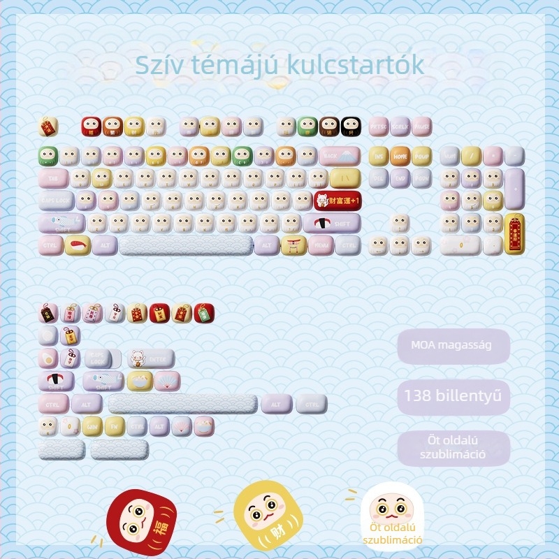 AKKO PBT billentyűsapkák készlet, Pig Party téma, MOG magasság, >98 billentyű, tengely nélküli, szublimációs nyomtatás