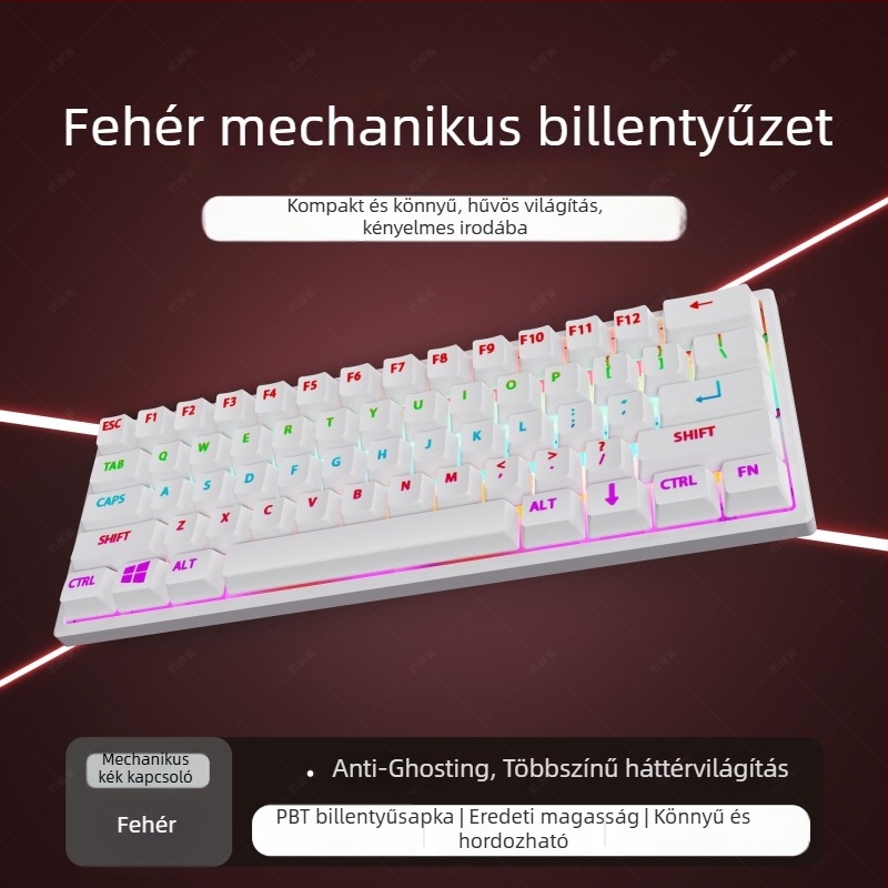 Gadiva mechanikus billentyűzet – vezetékes kapcsolat, univerzális kompatibilitás, RGB háttérvilágítás, ergonikus kialakítás, mechanikus kapcsolók