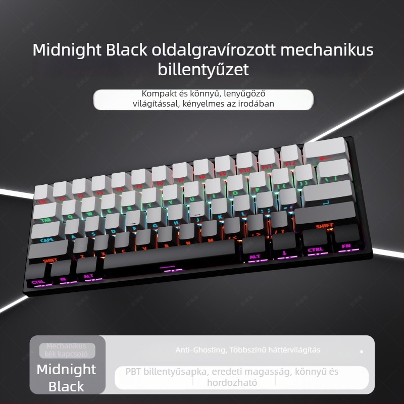Gadiva mechanikus billentyűzet – vezetékes kapcsolat, univerzális kompatibilitás, RGB háttérvilágítás, ergonikus kialakítás, mechanikus kapcsolók