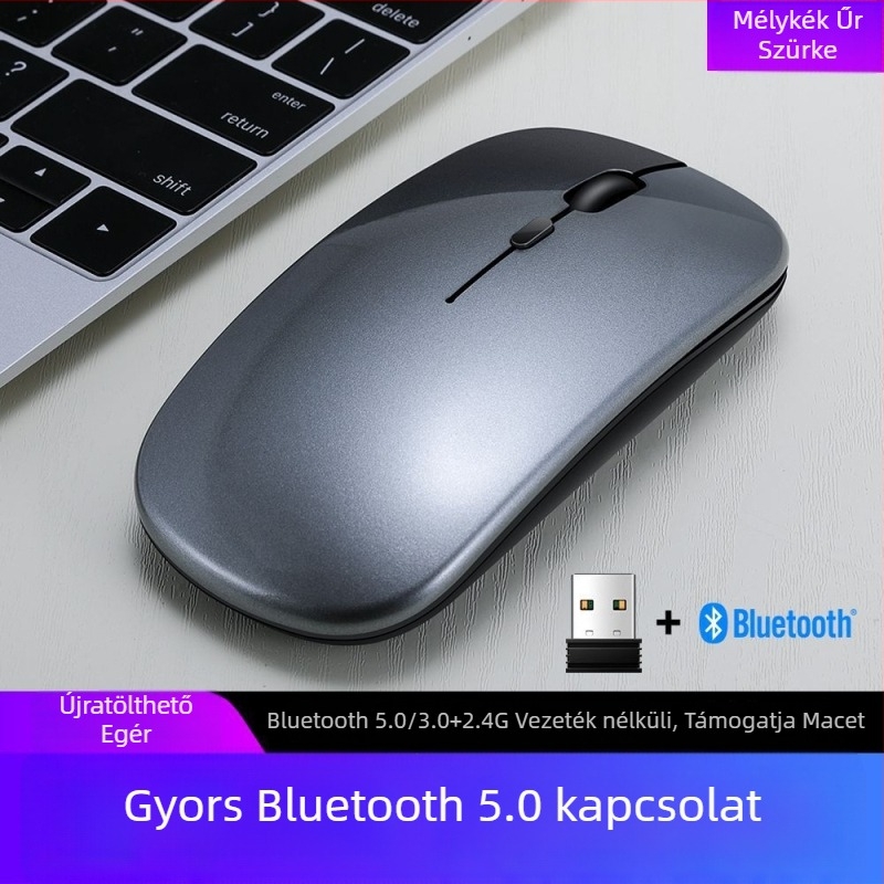 Thunderwolf Q20 Vezeték nélküli Bluetooth egér – Dual mód (Bluetooth + 2,4 GHz), Újratölthető, 2000 DPI, 3 gomb, Ergonomikus
