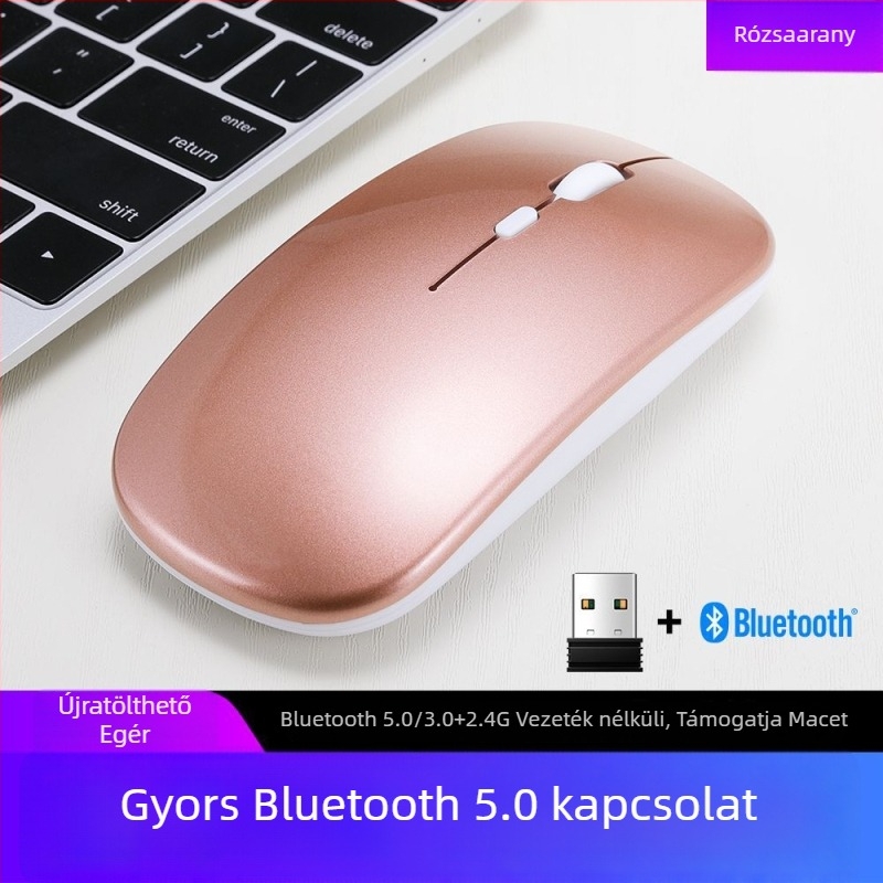 Thunderwolf Q20 Vezeték nélküli Bluetooth egér – Dual mód (Bluetooth + 2,4 GHz), Újratölthető, 2000 DPI, 3 gomb, Ergonomikus