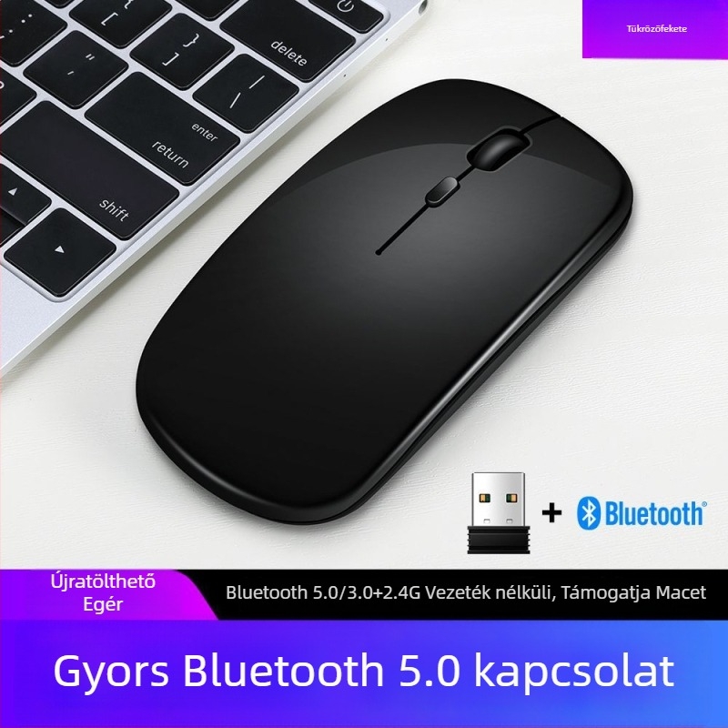 Thunderwolf Q20 Vezeték nélküli Bluetooth egér – Dual mód (Bluetooth + 2,4 GHz), Újratölthető, 2000 DPI, 3 gomb, Ergonomikus