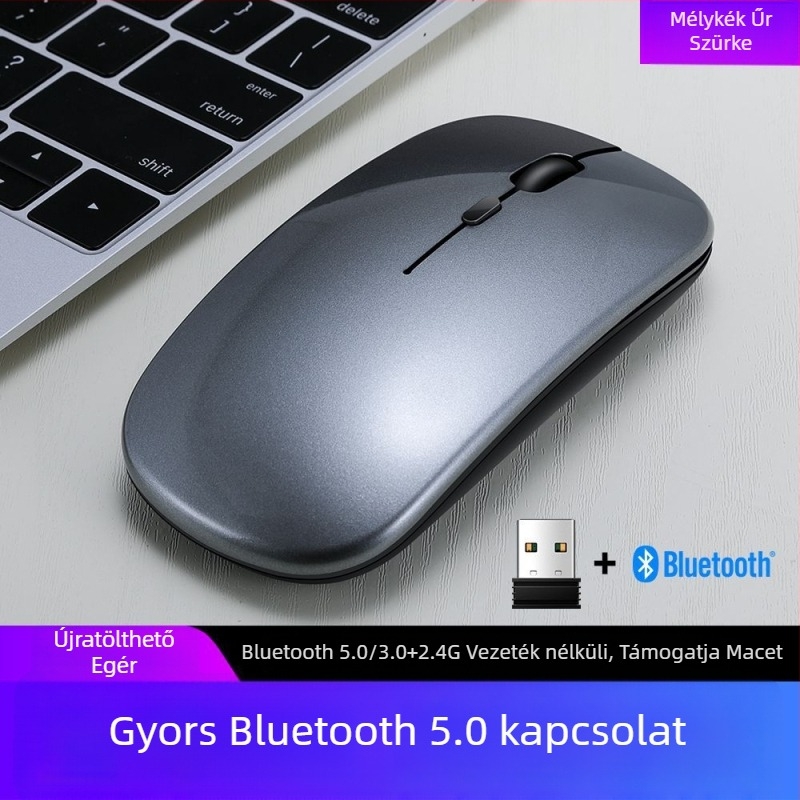 Thunderwolf Q20 Vezeték nélküli Bluetooth egér – Dual mód (Bluetooth + 2,4 GHz), Újratölthető, 2000 DPI, 3 gomb, Ergonomikus