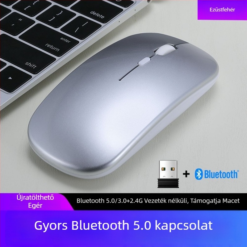 Thunderwolf Q20 Vezeték nélküli Bluetooth egér – Dual mód (Bluetooth + 2,4 GHz), Újratölthető, 2000 DPI, 3 gomb, Ergonomikus