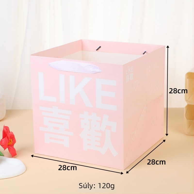 Négyzetes aljú papírtáska ajándéknak, színes nyomtatás, 250 g fehér kartonból, univerzális csomagoláshoz