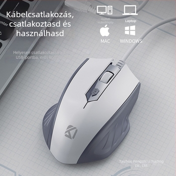 Kábeles USB optikai egér, 4 gombos, notebookhoz és asztali számítógéphez