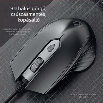 Kábeles USB optikai egér, 4 gombos, notebookhoz és asztali számítógéphez