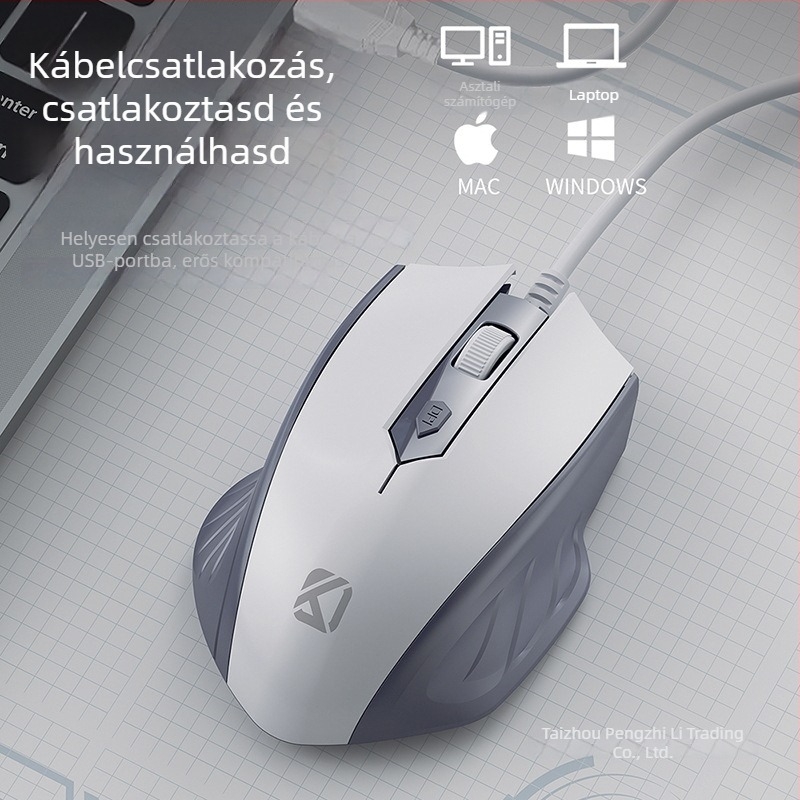 Kábeles USB optikai egér, 4 gombos, notebookhoz és asztali számítógéphez