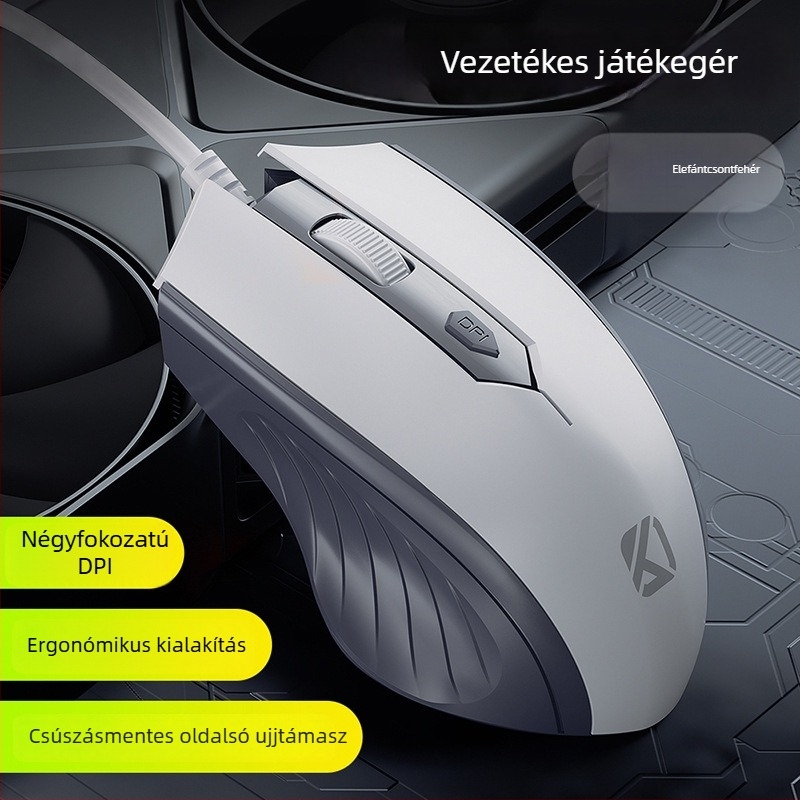 Kábeles USB optikai egér, 4 gombos, notebookhoz és asztali számítógéphez