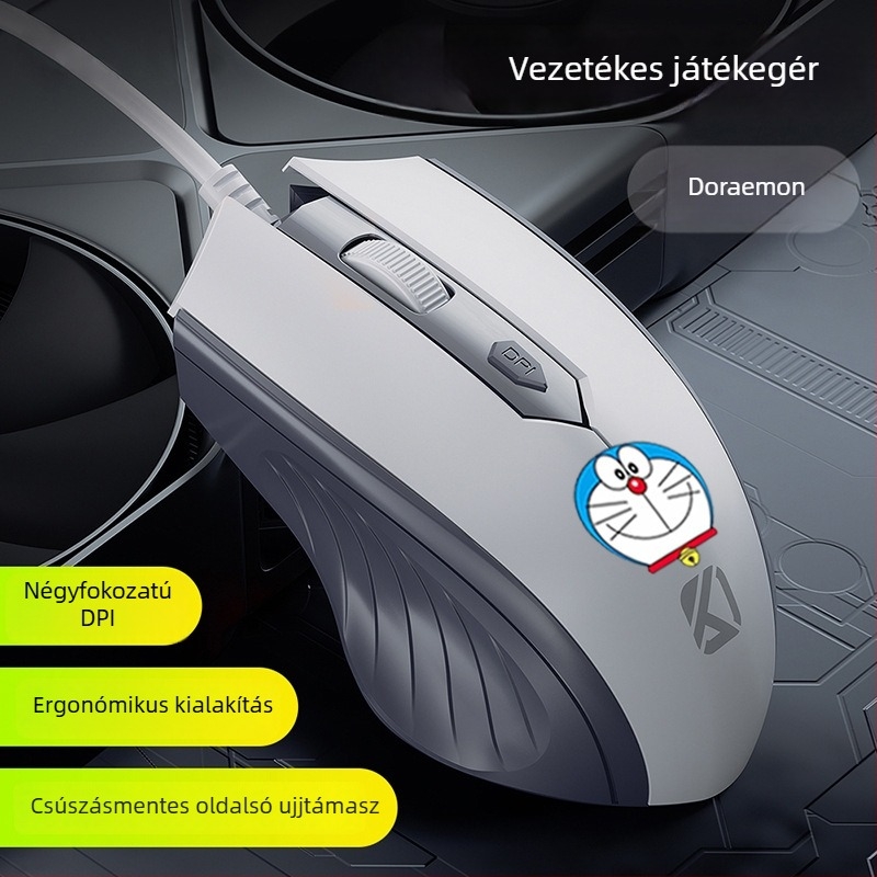 Kábeles USB optikai egér, 4 gombos, notebookhoz és asztali számítógéphez